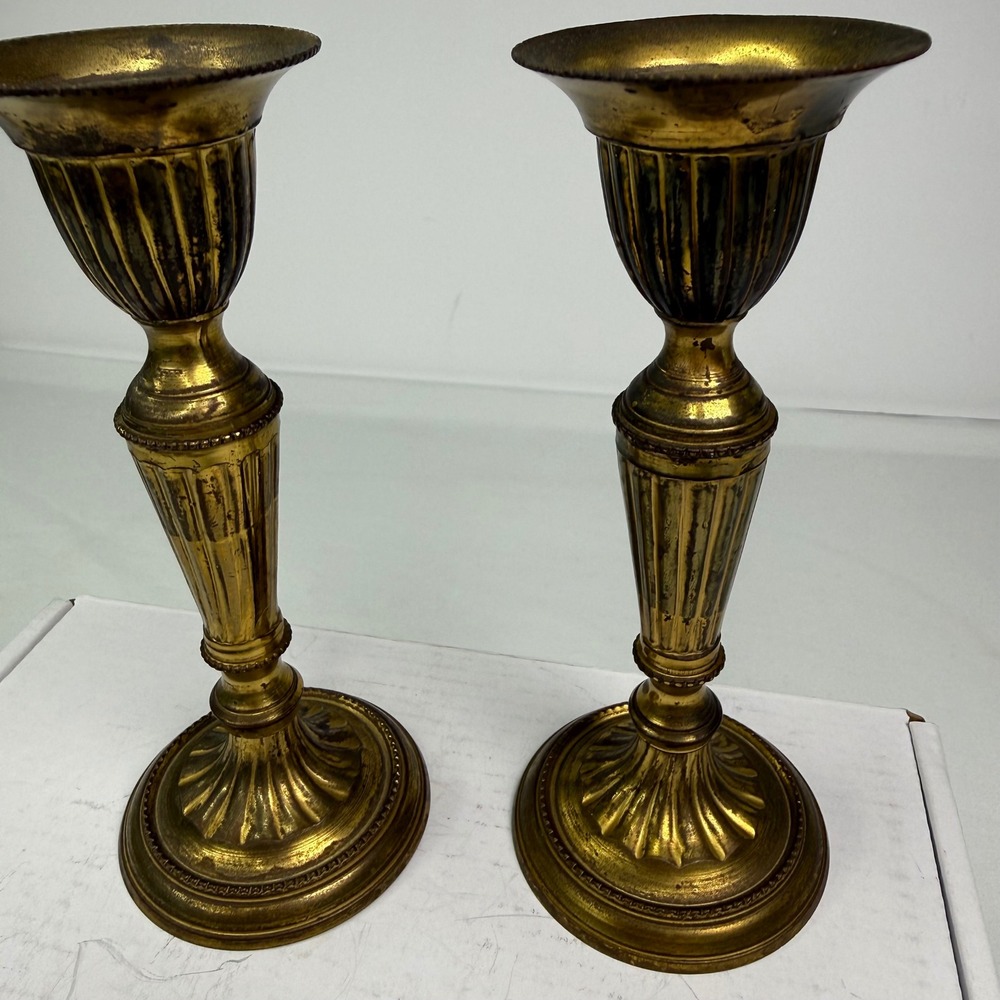 Vintage Brass Candlesticks Set of 2 Fluted Taper Holders Made in India 6 in